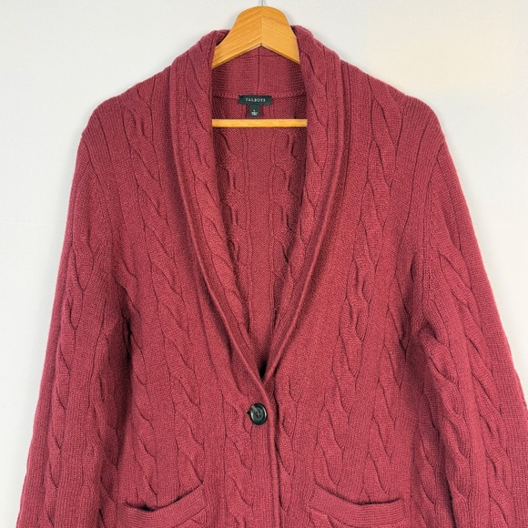 Talbots Women Cable Knit Sweater Blazer Sz L Burgundy Business Academia Office - Picture 2 of 13